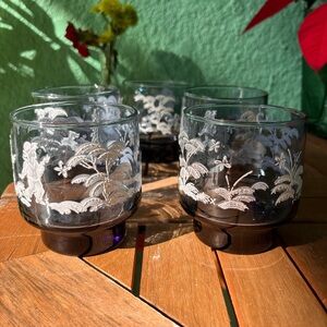 VTG Libbey Mary Gregory 5 Blue Drink Glasses Boy Girl Dog Butterfly Hand Pained